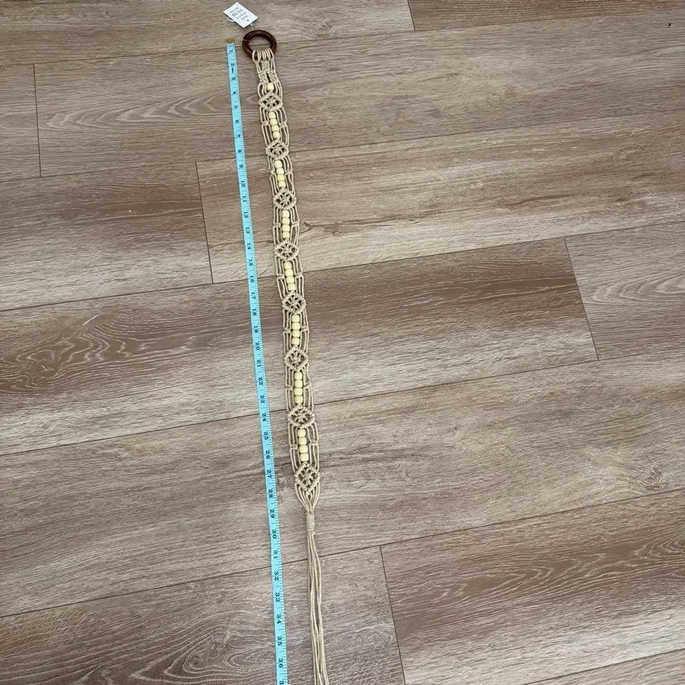 S O L D : Macrame Woven Rattan Straw Rope Braid Waist Belt O-Ring Wooden Buckle - Picture 13 of 15